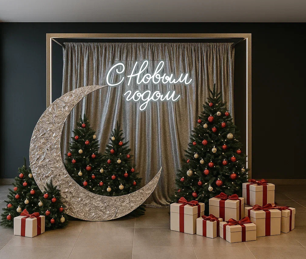 Новогодняя фотозона куб с пайетками и тканью